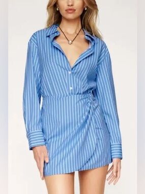 Reformation Weston Blue and White Striped Organic Cotton Shirtdress Size 2